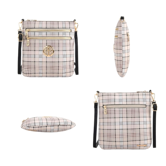 MONTANA WEST Designer Monogram Beige Vegan Leather Crossbody Shoulder Bag - Picture 6 of 6